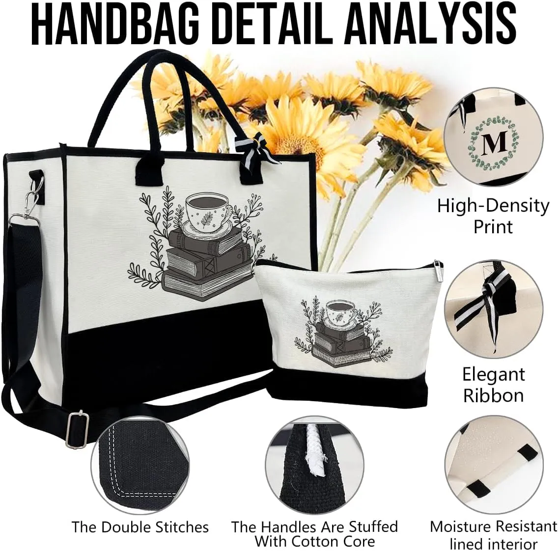 SUSZDOU Book Lover Canvas Tote With Zipper for Women - Weekend Travel Bag, Reusable Shopping Utility Tote, Outing Bag, Gift for Women