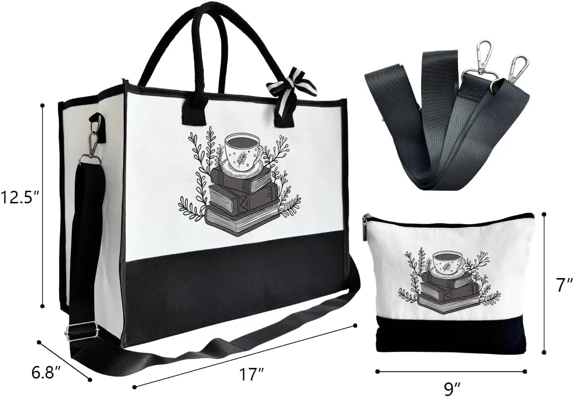 SUSZDOU Book Lover Canvas Tote With Zipper for Women - Weekend Travel Bag, Reusable Shopping Utility Tote, Outing Bag, Gift for Women