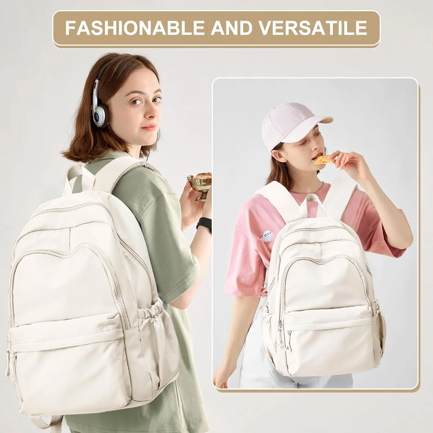 suwasp Casual Laptop Backpack for Women Men College Bookbag Waterproof Lightweight School Bag 15.6inch Laptop Daypack Large Capacity School Backpack for Teens Boys Girls (beige)