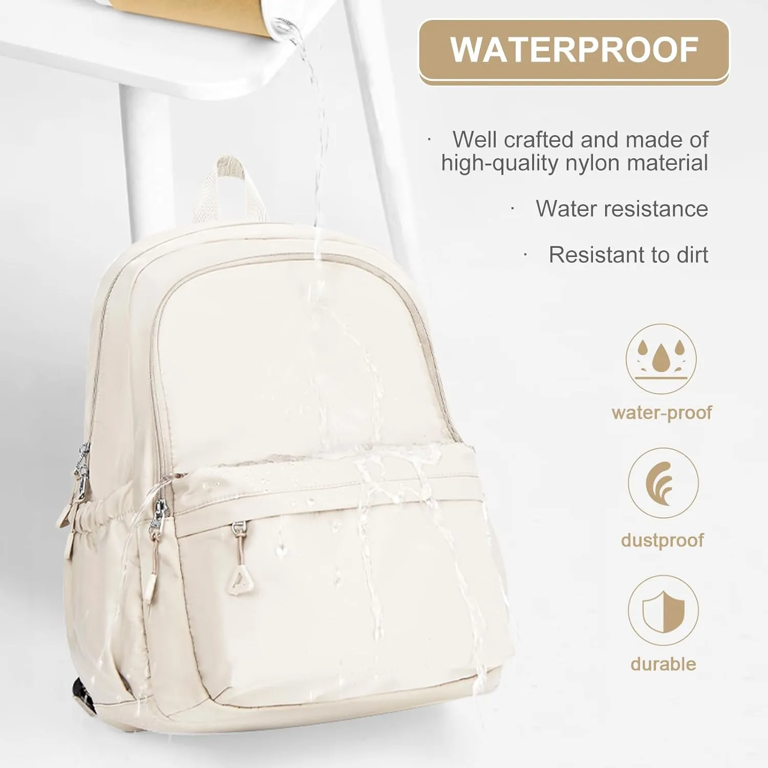 suwasp Casual Laptop Backpack for Women Men College Bookbag Waterproof Lightweight School Bag 15.6inch Laptop Daypack Large Capacity School Backpack for Teens Boys Girls (beige)