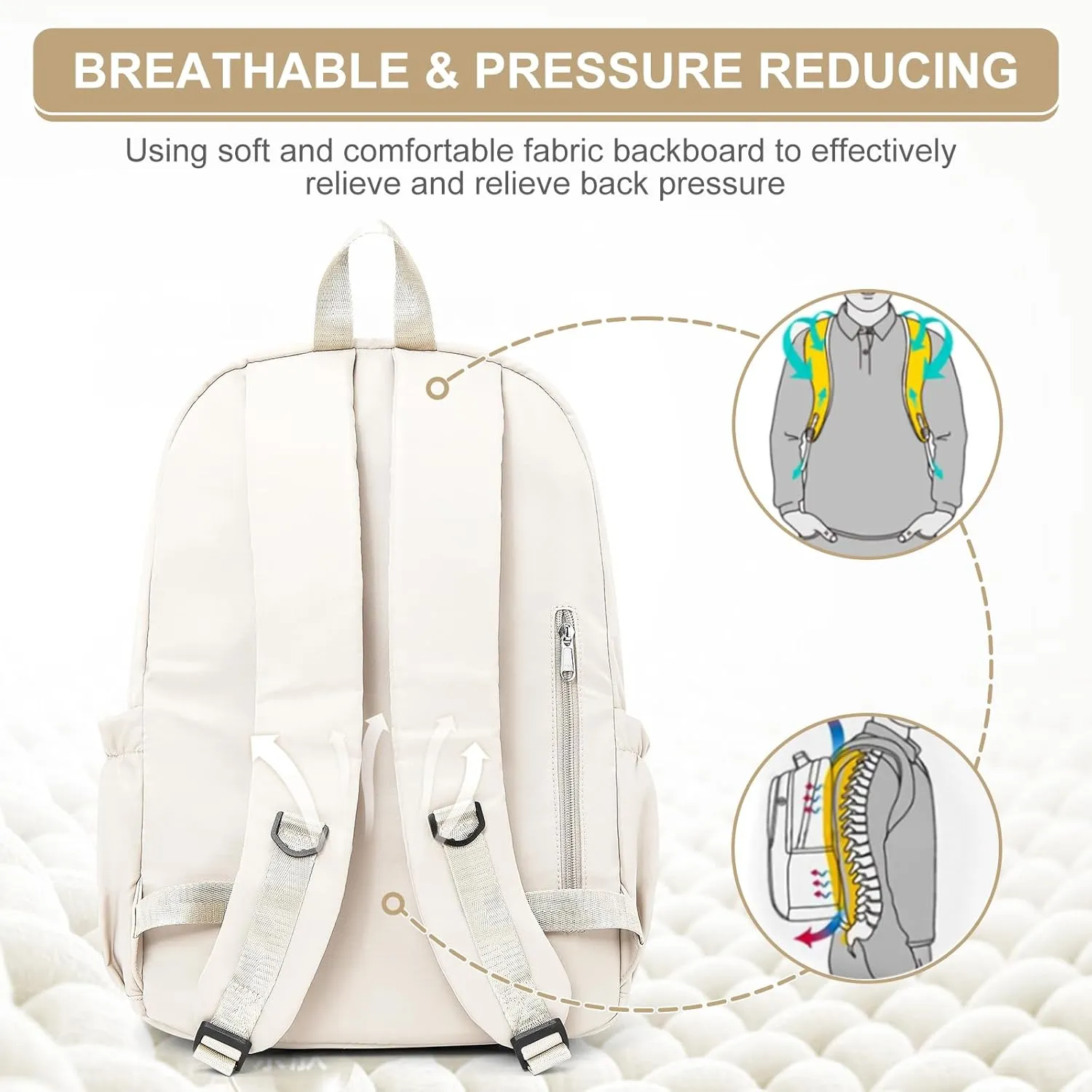 suwasp Casual Laptop Backpack for Women Men College Bookbag Waterproof Lightweight School Bag 15.6inch Laptop Daypack Large Capacity School Backpack for Teens Boys Girls (beige)
