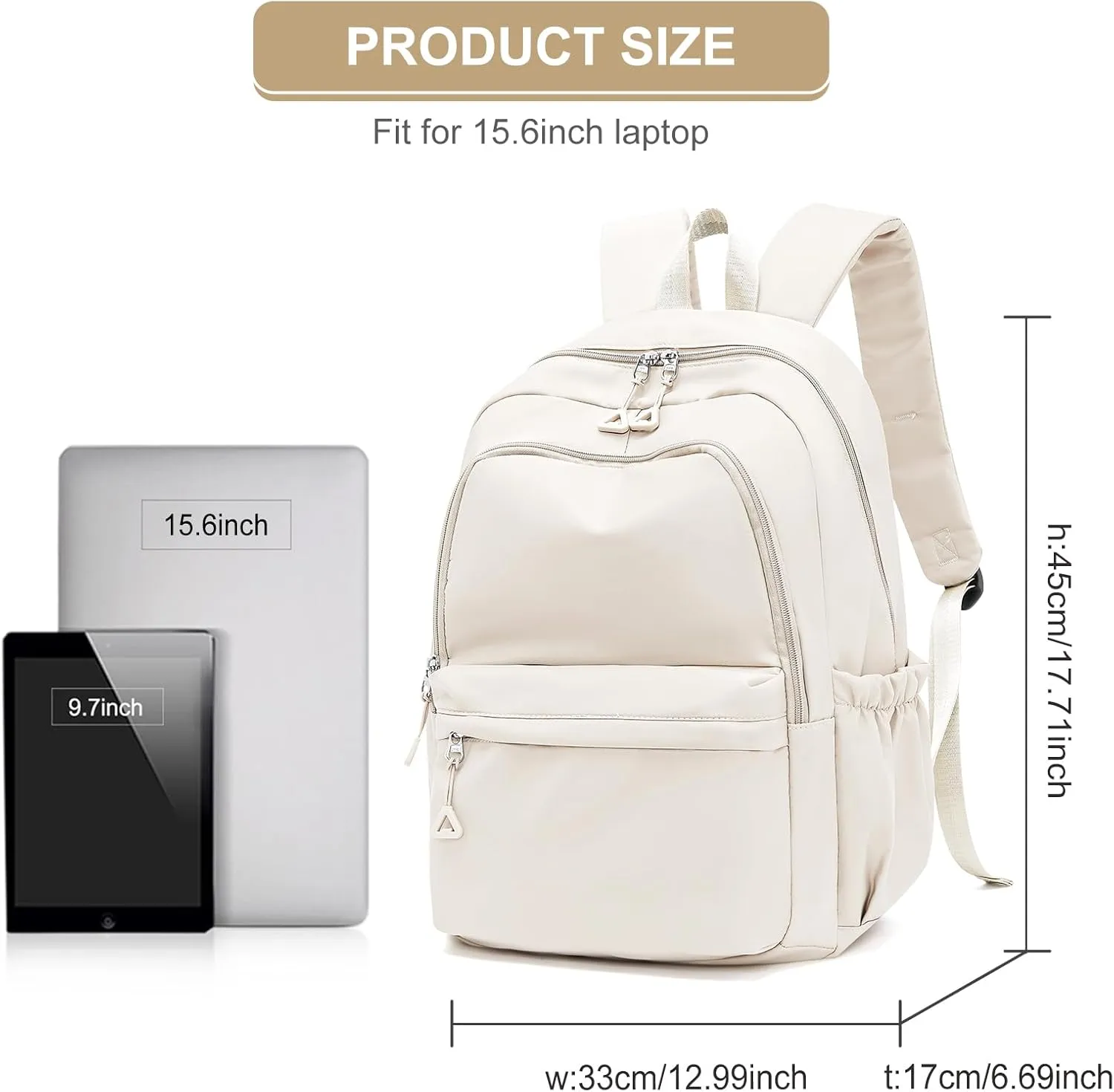 suwasp Casual Laptop Backpack for Women Men College Bookbag Waterproof Lightweight School Bag 15.6inch Laptop Daypack Large Capacity School Backpack for Teens Boys Girls (beige)