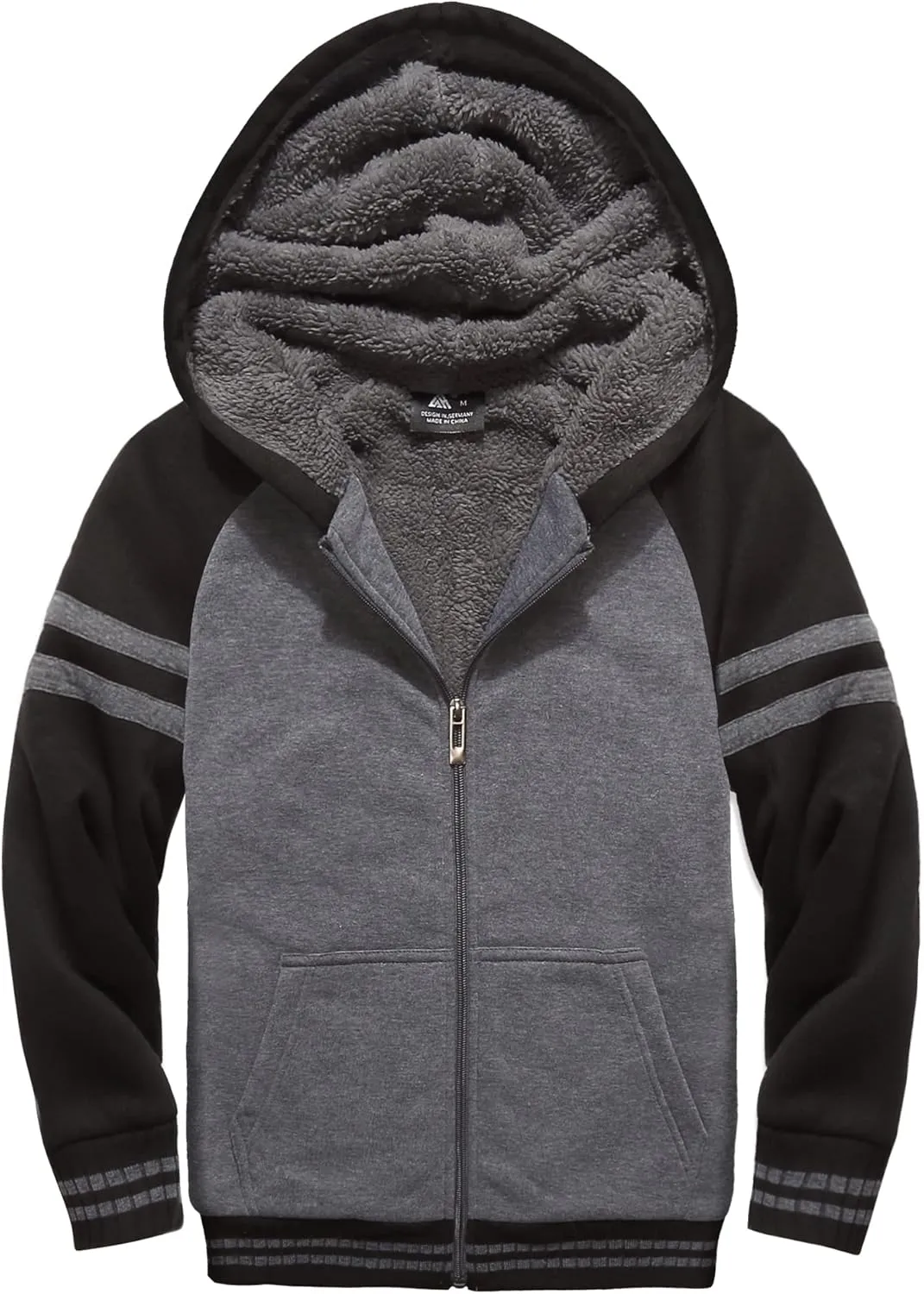 SWISSWELL Hooded Jacket for Boys Full Zip Ultra Soft Sherpa Fleece Hoodie Sweatshirt for Kids School Hooded Outerwear