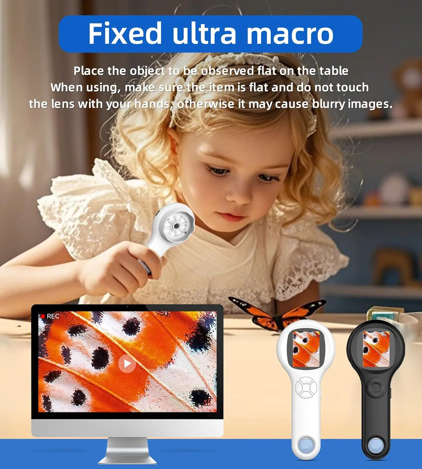 T TAKMLY Microscope for Kids, Educational Science Kit Toys Handheld Digital Magnifying Glass Camera, Macro Fixed Focus Kid Mini Microscopes 500x Magnification,4X Zoom, Interactive Learning, Blue