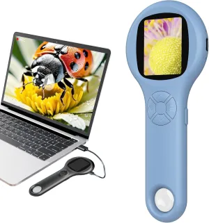 T TAKMLY Microscope for Kids, Educational Science Kit Toys Handheld Digital Magnifying Glass Camera, Macro Fixed Focus Kid Mini Microscopes 500x Magnification,4X Zoom, Interactive Learning, Blue