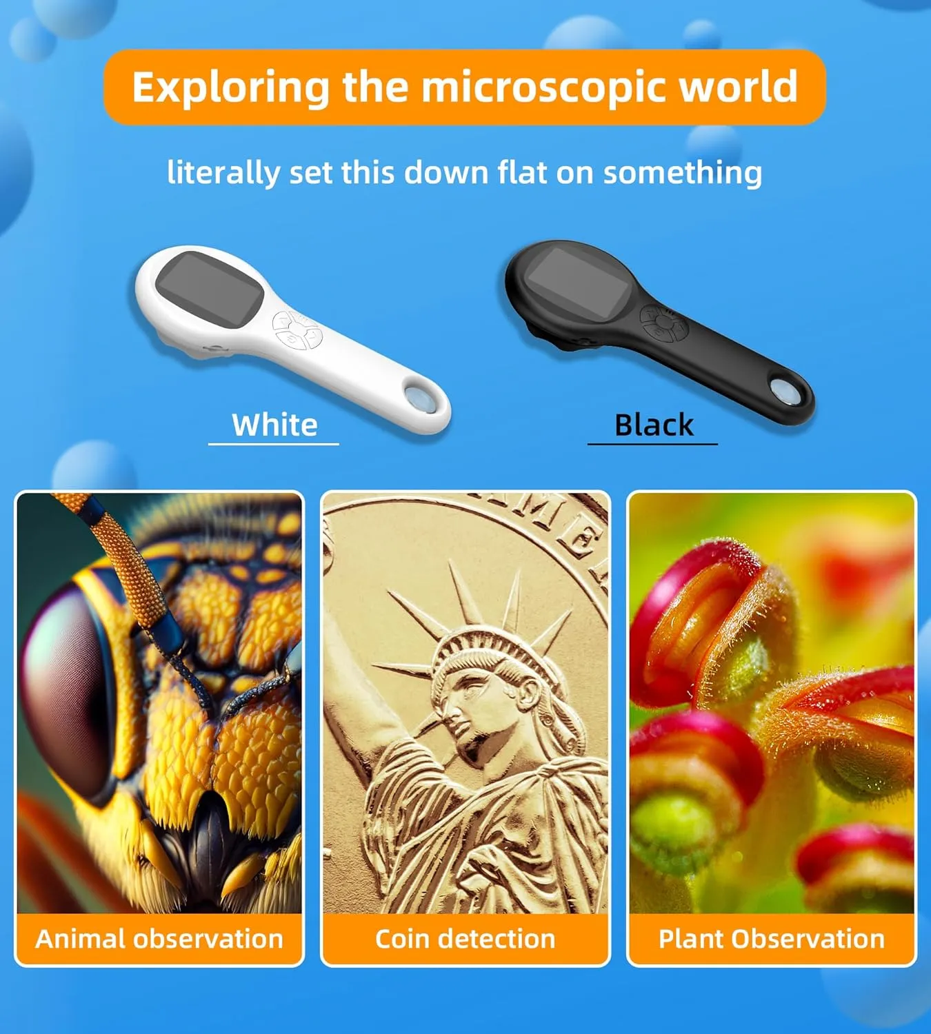 T TAKMLY Microscope for Kids, Educational Science Kit Toys Handheld Digital Magnifying Glass Camera, Macro Fixed Focus Kid Mini Microscopes 500x Magnification,4X Zoom, Interactive Learning, Blue