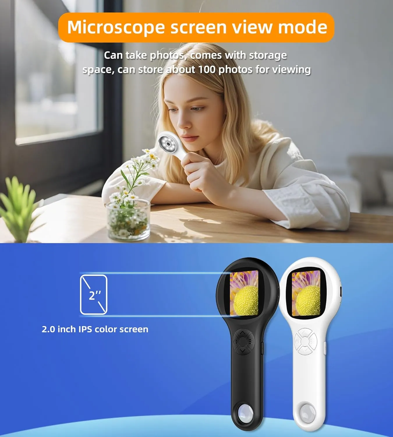 T TAKMLY Microscope for Kids, Educational Science Kit Toys Handheld Digital Magnifying Glass Camera, Macro Fixed Focus Kid Mini Microscopes 500x Magnification,4X Zoom, Interactive Learning, Blue