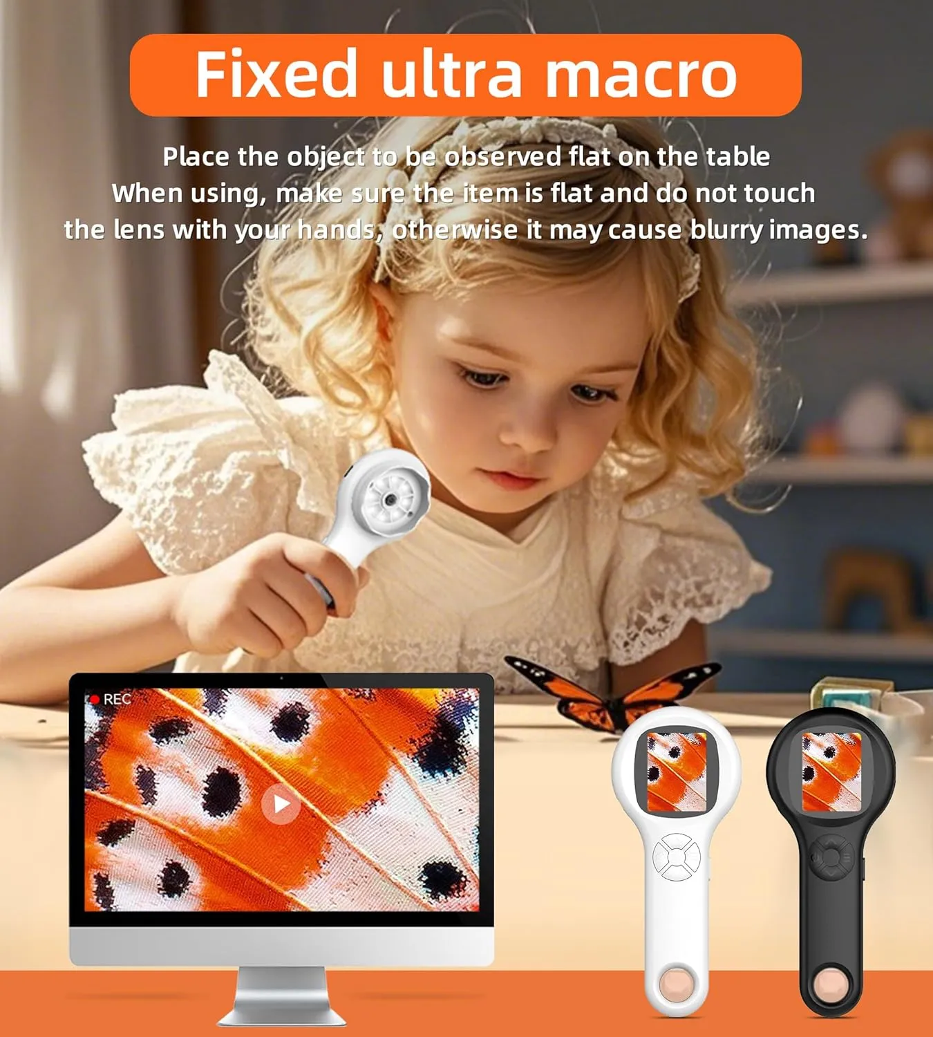 T TAKMLY Microscope for Kids, Educational Science Kit Toys Handheld Digital Magnifying Glass Camera, Macro Fixed Focus Kid Mini Microscopes 500x Magnification,4X Zoom, Interactive Learning, White