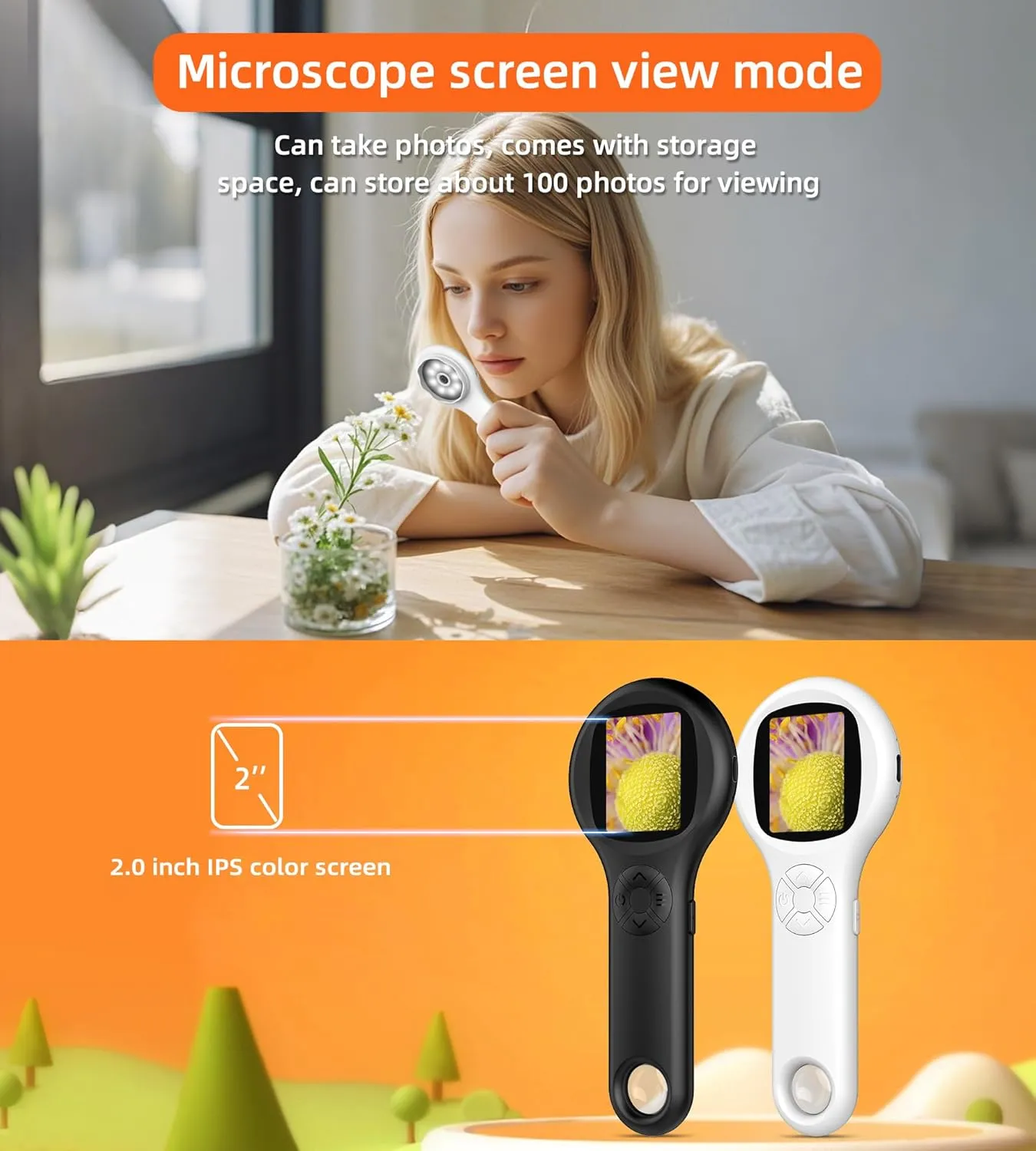 T TAKMLY Microscope for Kids, Educational Science Kit Toys Handheld Digital Magnifying Glass Camera, Macro Fixed Focus Kid Mini Microscopes 500x Magnification,4X Zoom, Interactive Learning, White