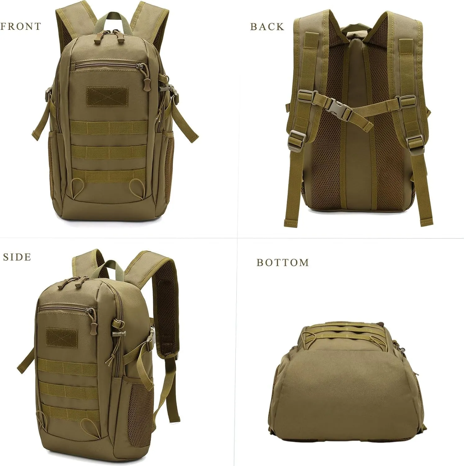 Tactical Backpack Molle Military Backpack,Camo Backpack Army Bookbag Waterproof Gym Daypack For Traveling Hiking Trekking Camping Hunting (Brown, 20L)
