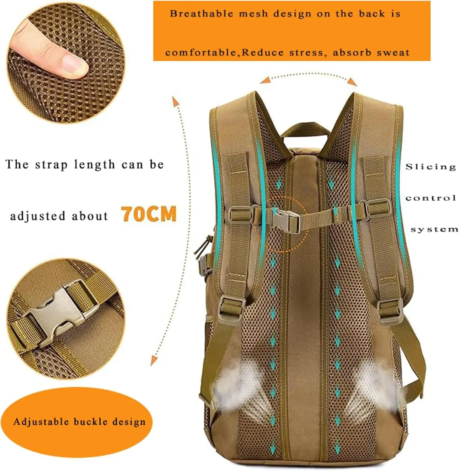 Tactical Backpack Molle Military Backpack,Camo Backpack Army Bookbag Waterproof Gym Daypack For Traveling Hiking Trekking Camping Hunting (Brown, 20L)