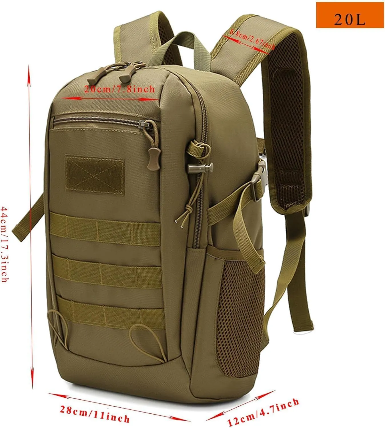 Tactical Backpack Molle Military Backpack,Camo Backpack Army Bookbag Waterproof Gym Daypack For Traveling Hiking Trekking Camping Hunting (Brown, 20L)