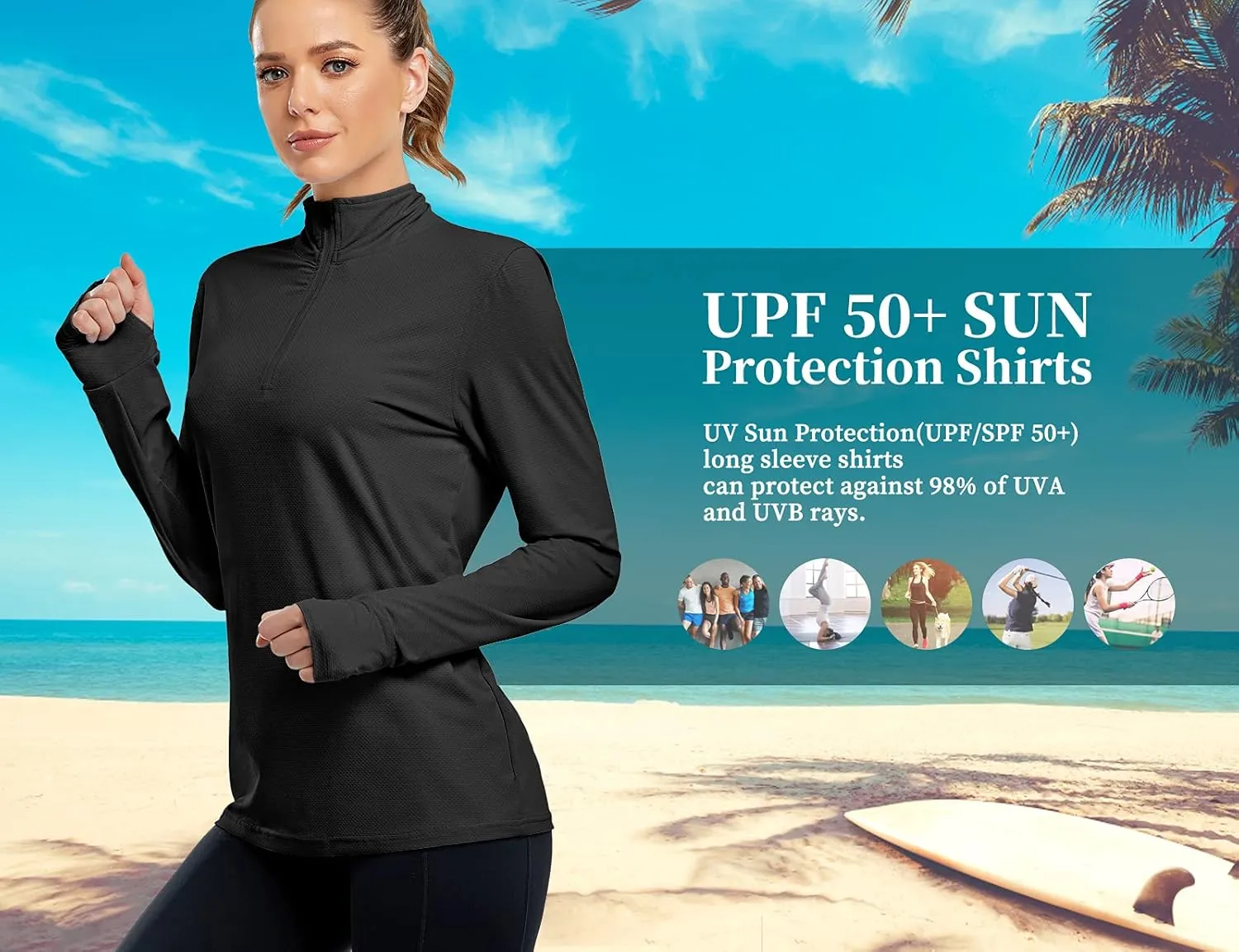 Tanst Sky Womens Golf Shirts Long Sleeve Athletic Quarter Zip Pullover Sun Protection Running Hiking Tops