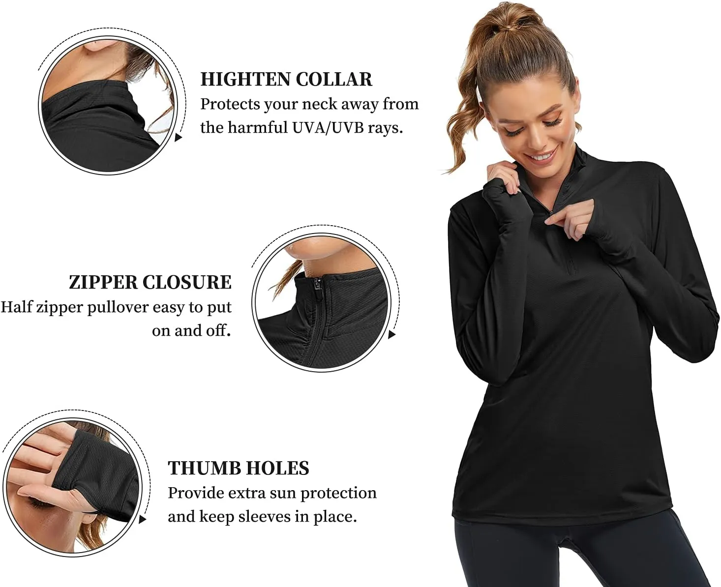 Tanst Sky Womens Golf Shirts Long Sleeve Athletic Quarter Zip Pullover Sun Protection Running Hiking Tops