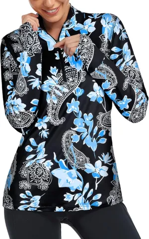 Tanst Sky Womens Golf Shirts Long Sleeve Athletic Quarter Zip Pullover Sun Protection Running Hiking Tops