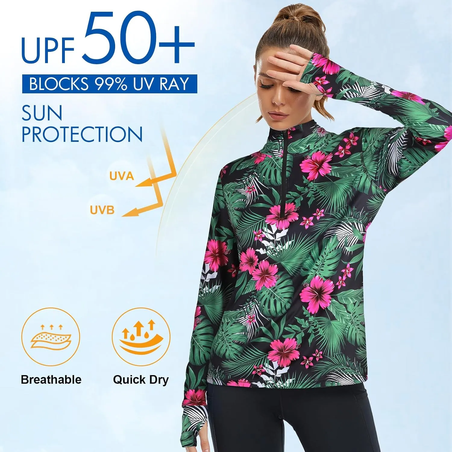 Tanst Sky Womens Golf Shirts Long Sleeve Athletic Quarter Zip Pullover Sun Protection Running Hiking Tops