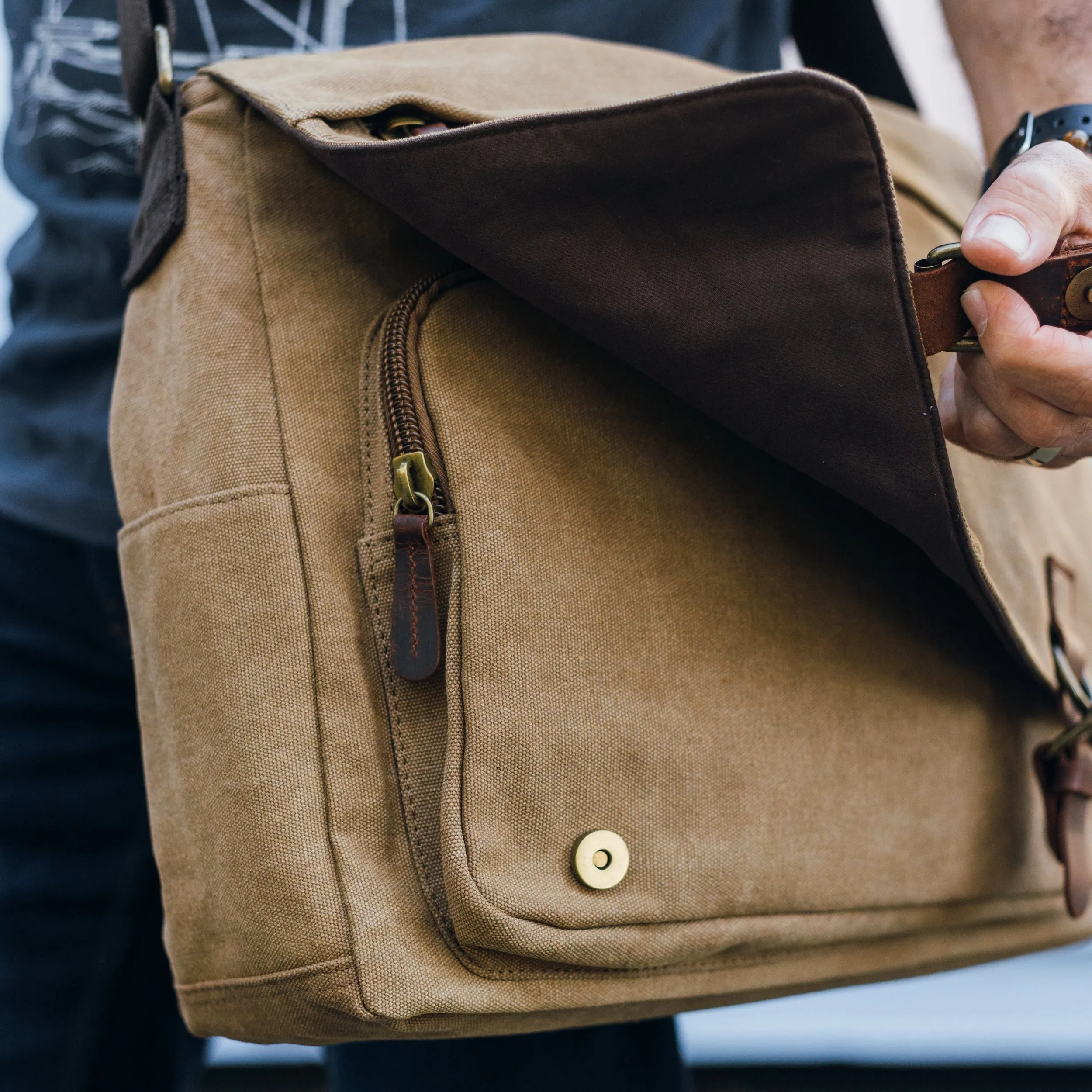 Tasche Canvas Leather Messenger Bag 15 inch