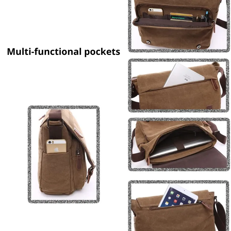 Tasche Canvas Leather Messenger Bag 15 inch