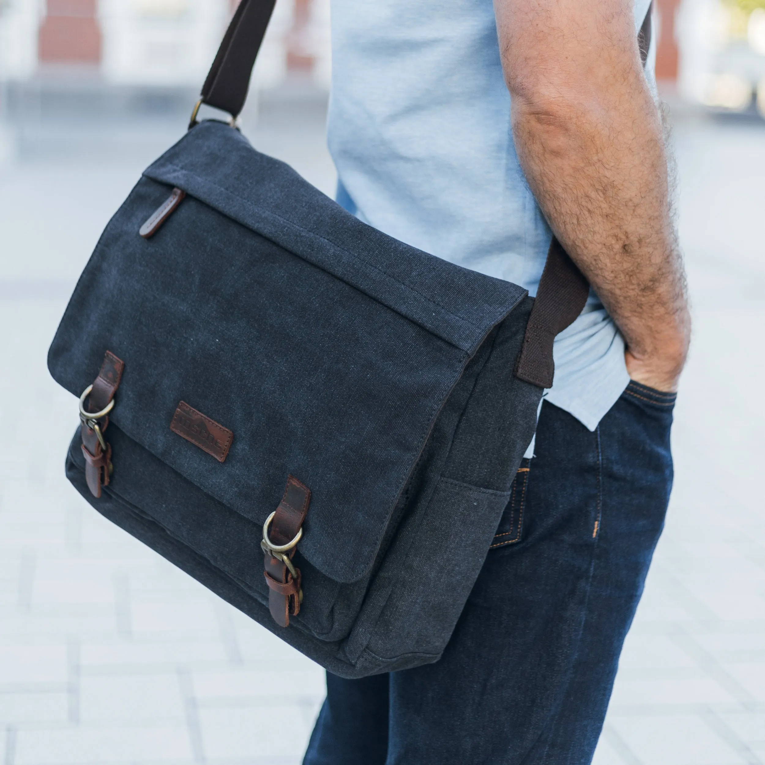 Tasche Canvas Leather Messenger Bag 15 inch