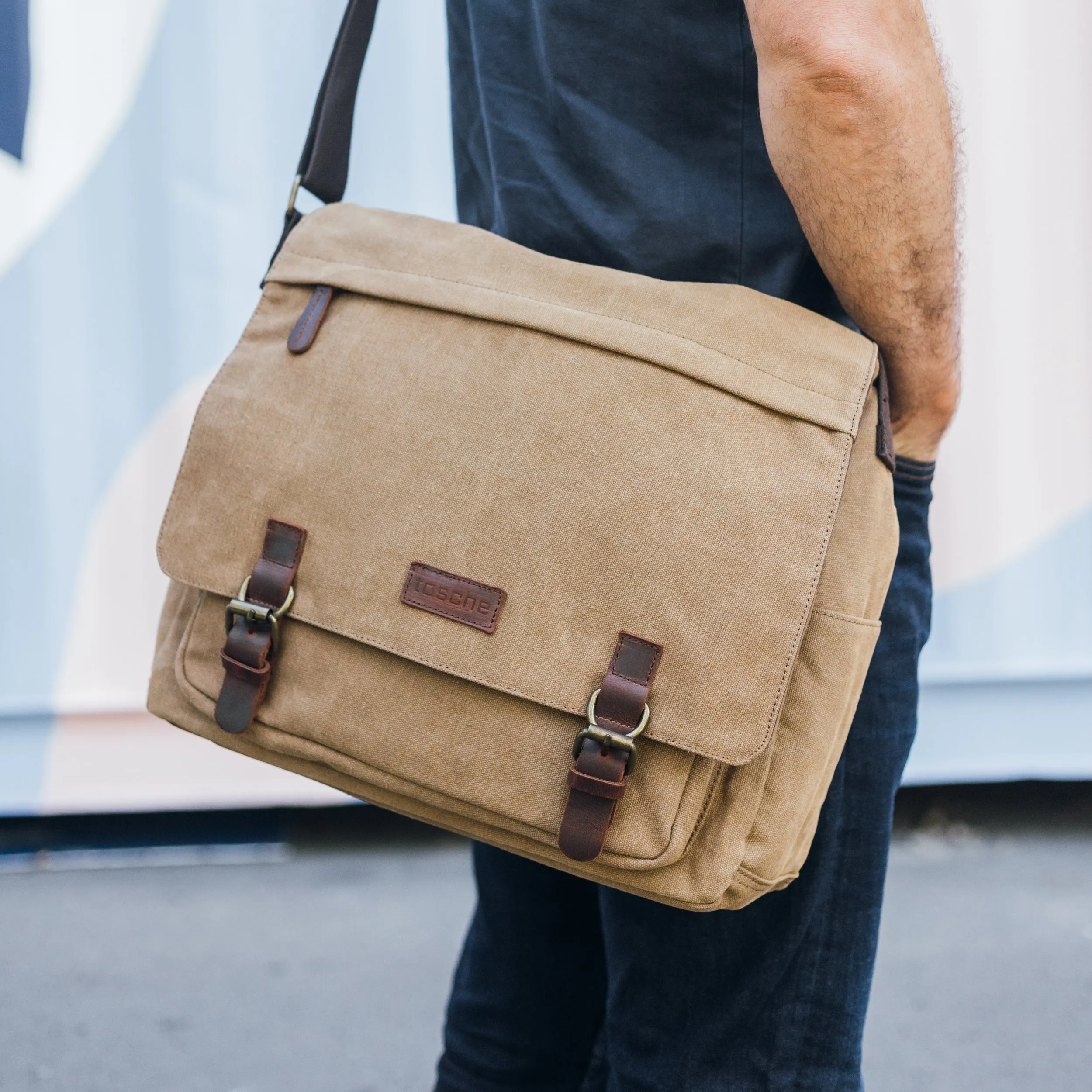 Tasche Canvas Leather Messenger Bag 15 inch