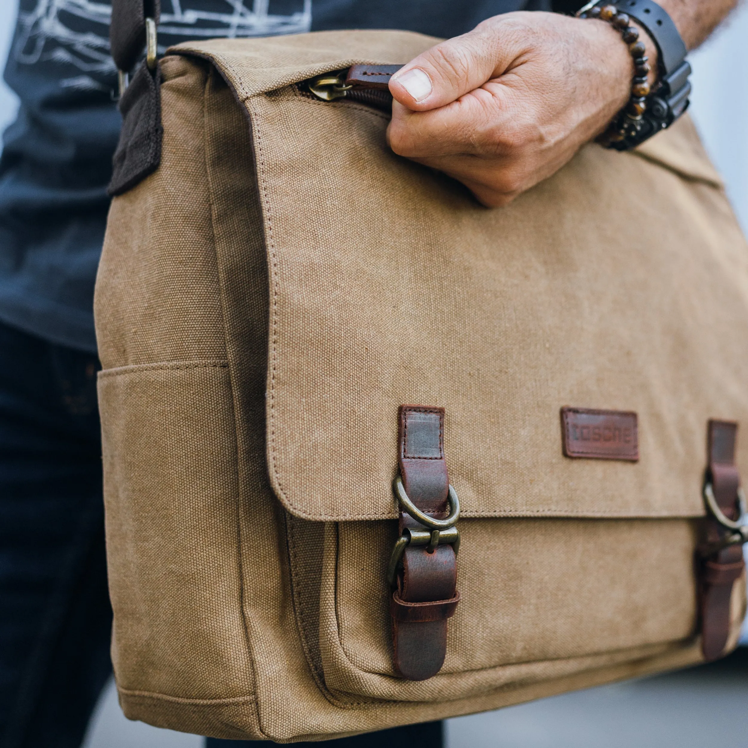 Tasche Canvas Leather Messenger Bag 15 inch