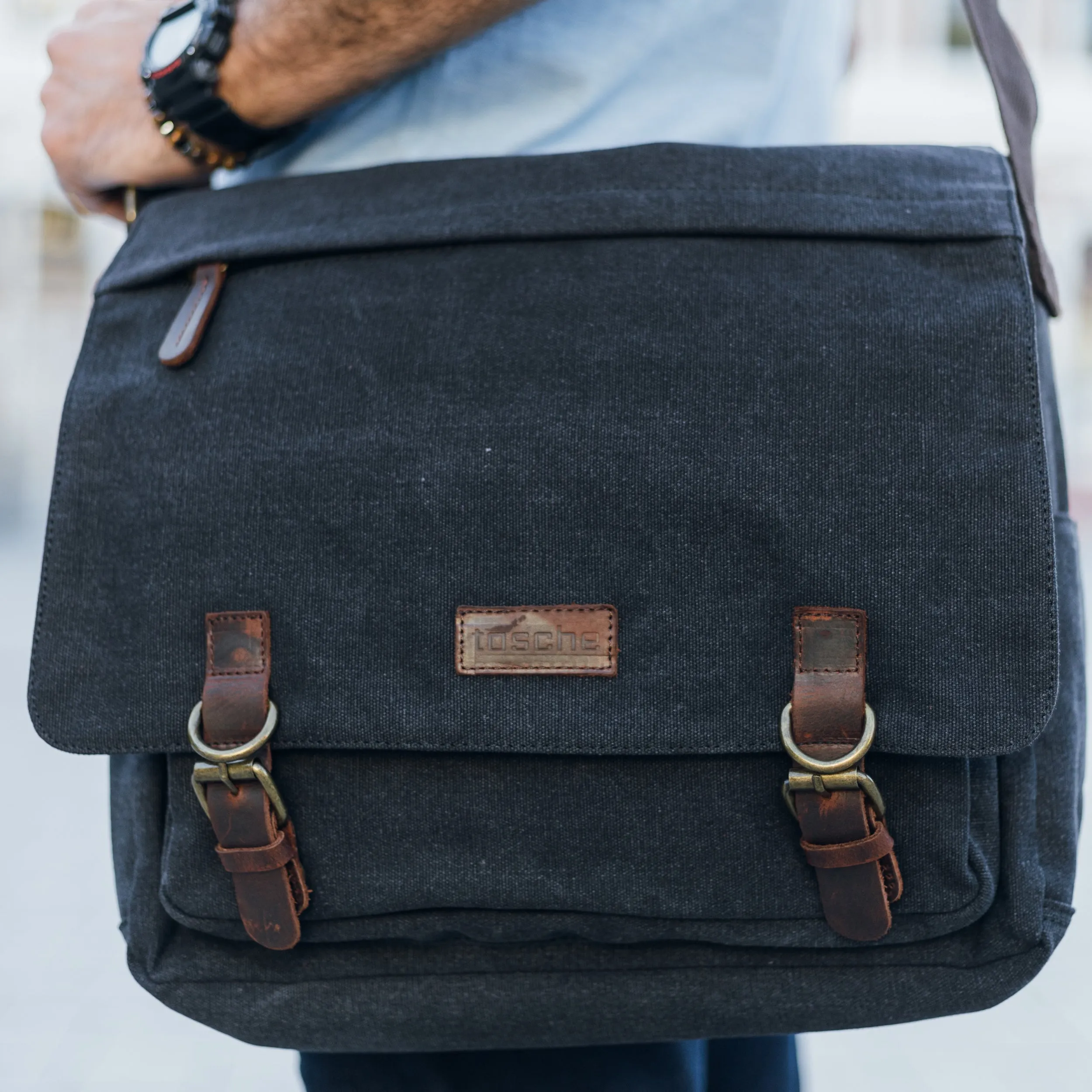Tasche Canvas Leather Messenger Bag 15 inch