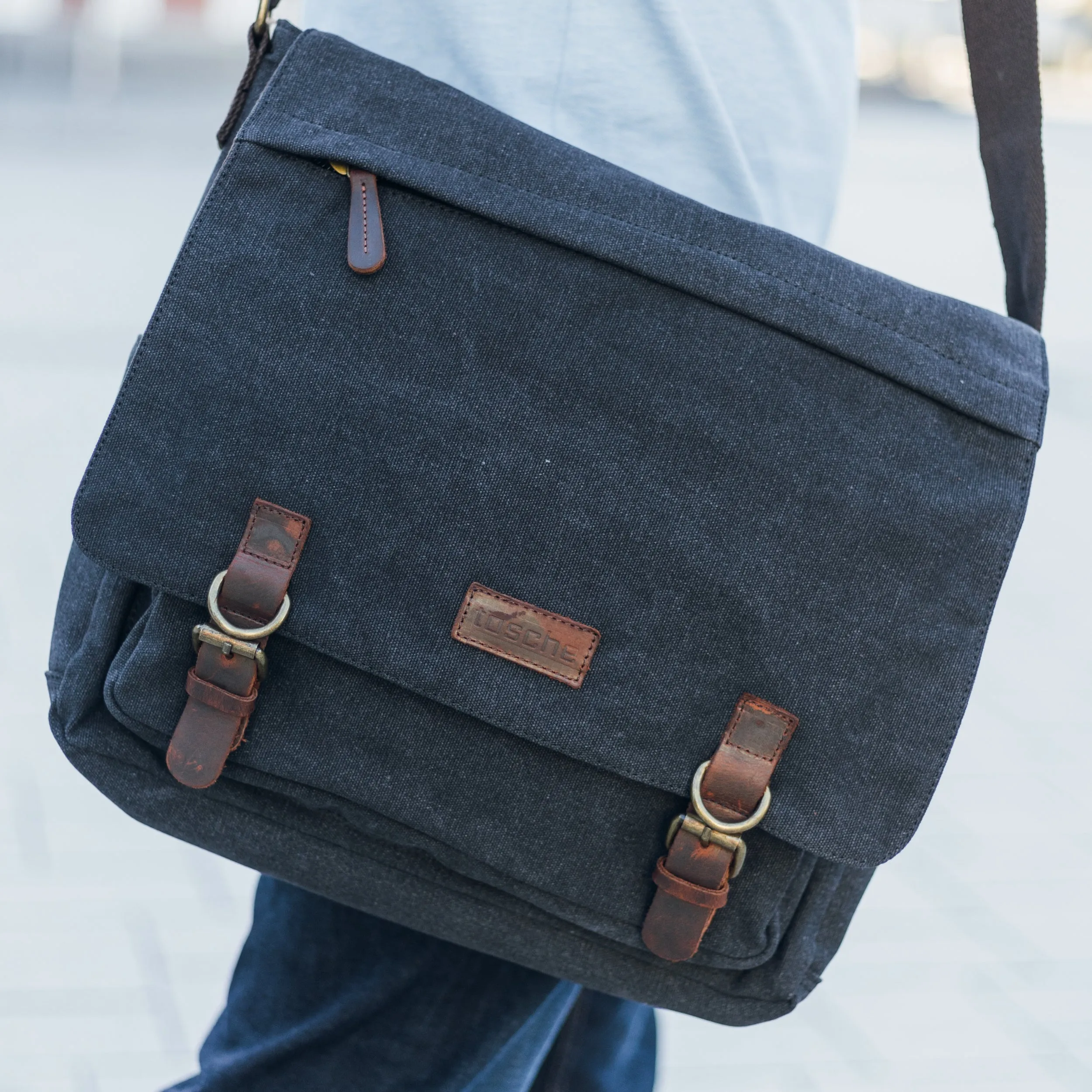 Tasche Canvas Leather Messenger Bag 15 inch