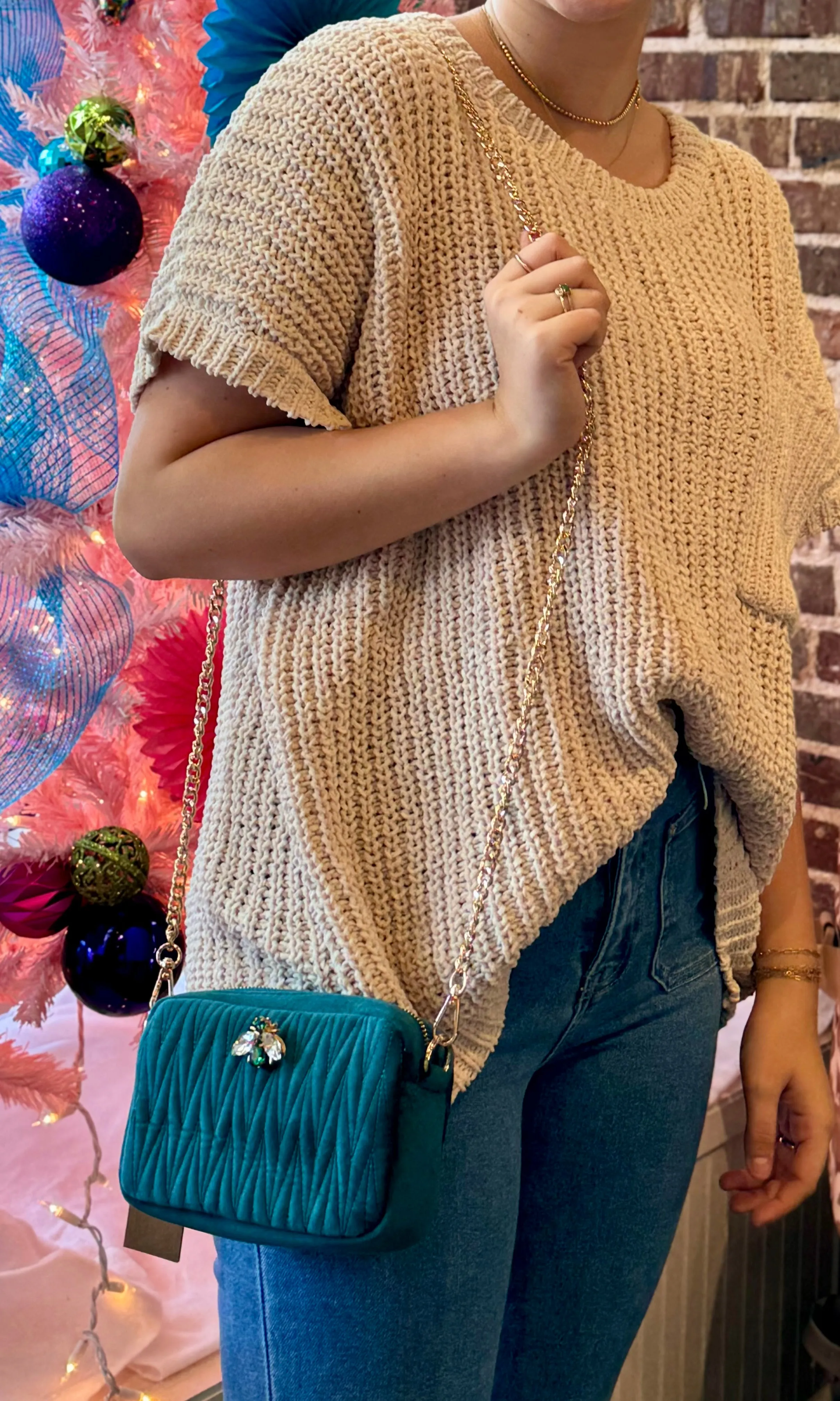 Teal Velvet Rivington Purse