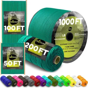 TECEUM Heavy Duty Rope 1000 – 1000ft / 200ft / 100ft / 50ft – 40  Colors – Utility Rope for Survival & Camping Gear – Nylon String, Camping Rope, para Cord, Utility Nylon Rope, Tent Cord