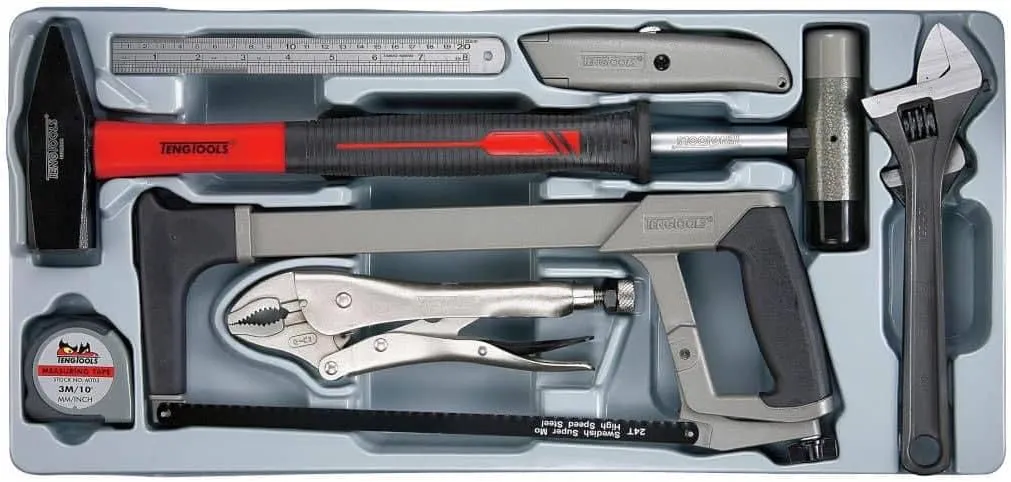 Teng Tools 9 Piece Engineers General Service Tool Set (Wrenches, Knife, Tape, Hammer, Saw) - TTPS09E