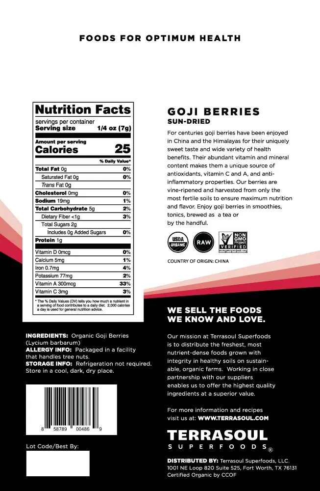 Terrasoul Superfoods Organic Goji Berries, 2 Lbs (2 pack) - Large Size | Chewy Texture | Premium Quality | Lab-Tested…