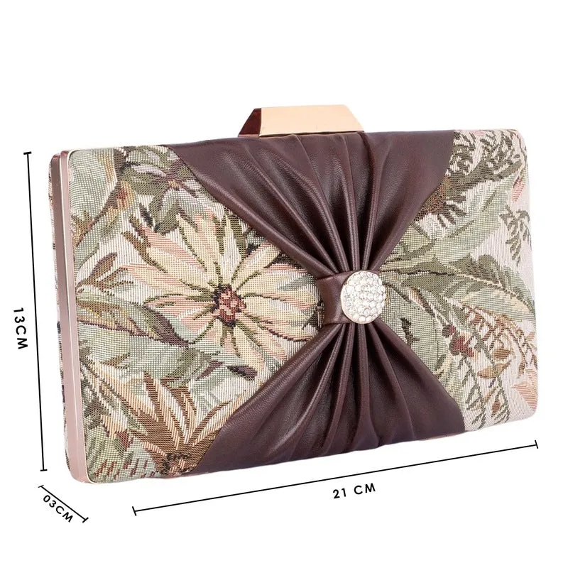 THE CLOWNFISH Ritzy Collection Womens Party Clutch Ladies Wallet with Chain Strap Evening Bag with Fashionable Button Closure (Beige)
