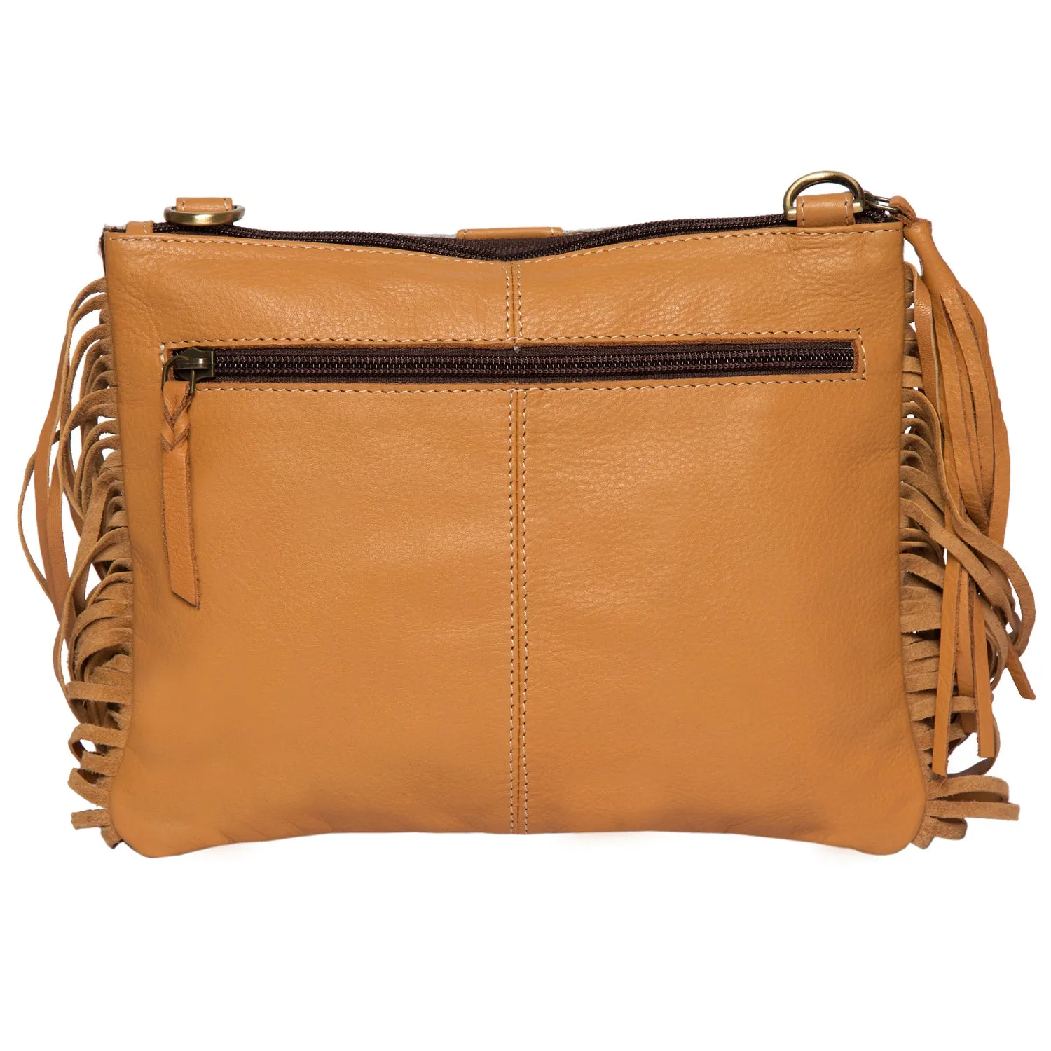 The Design Edge Cowhide Clutch Bag With Turquoise Stonework and Fringes – AB76