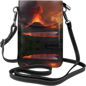 The erupting Kilauea volcano Pattern Leather Crossbody Flap Phone Bag - Versatile Gift for Women Walking, Camping, Shopping, and Travel