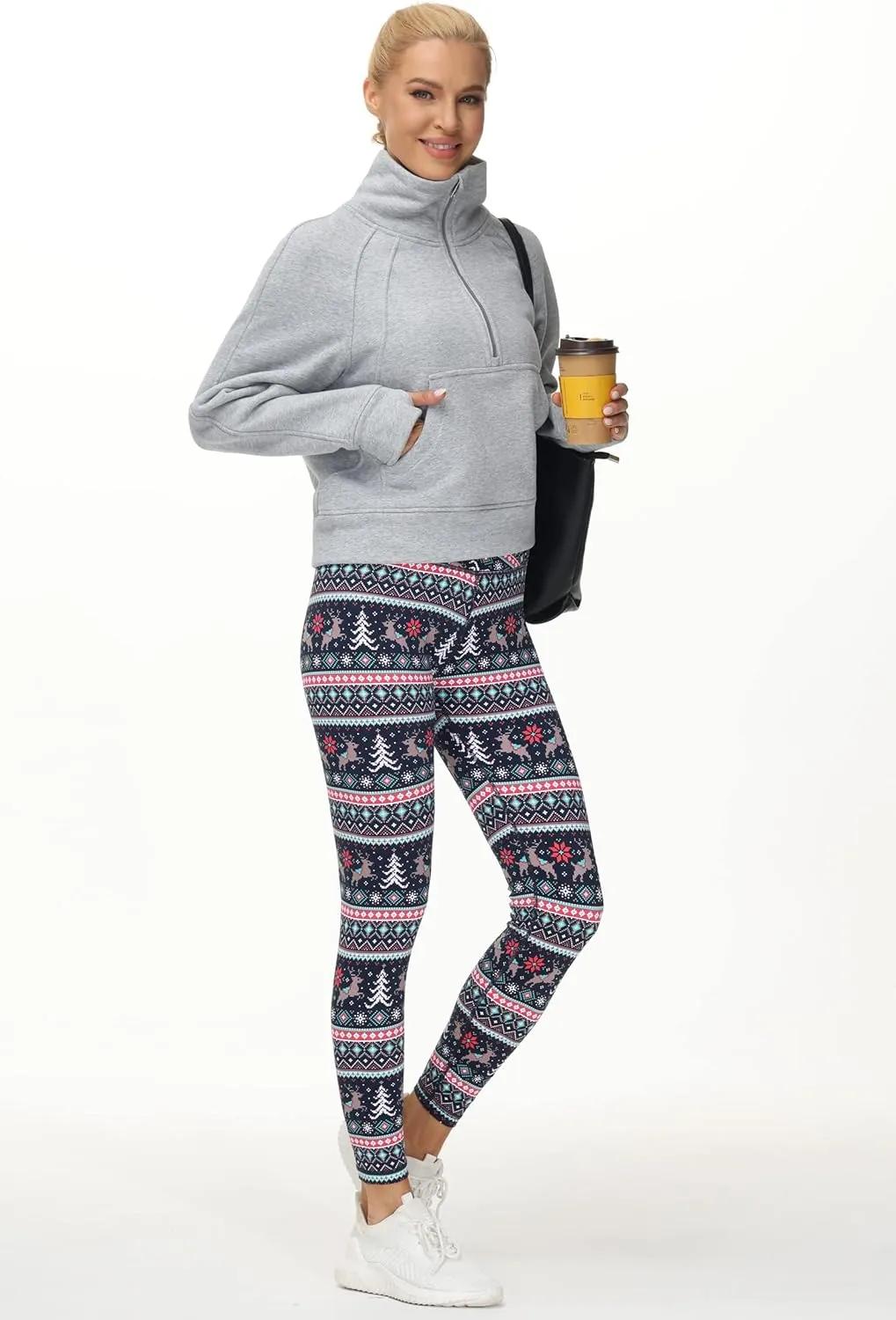 THE GYM PEOPLE Womens' Half Zip Pullover Fleece Stand Collar Crop Sweatshirt with Pockets Thumb Hole
