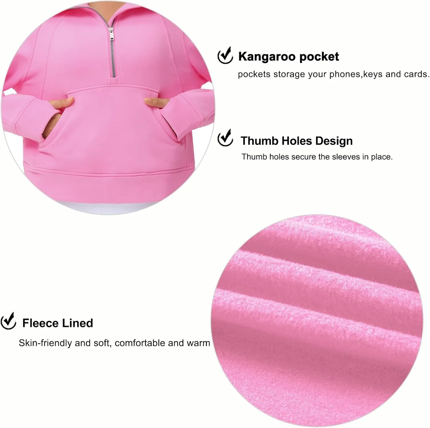THE GYM PEOPLE Womens' Half Zip Pullover Fleece Stand Collar Crop Sweatshirt with Pockets Thumb Hole