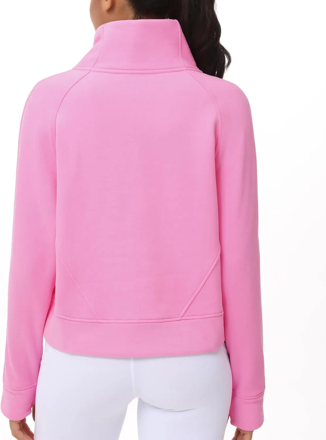 THE GYM PEOPLE Womens' Half Zip Pullover Fleece Stand Collar Crop Sweatshirt with Pockets Thumb Hole