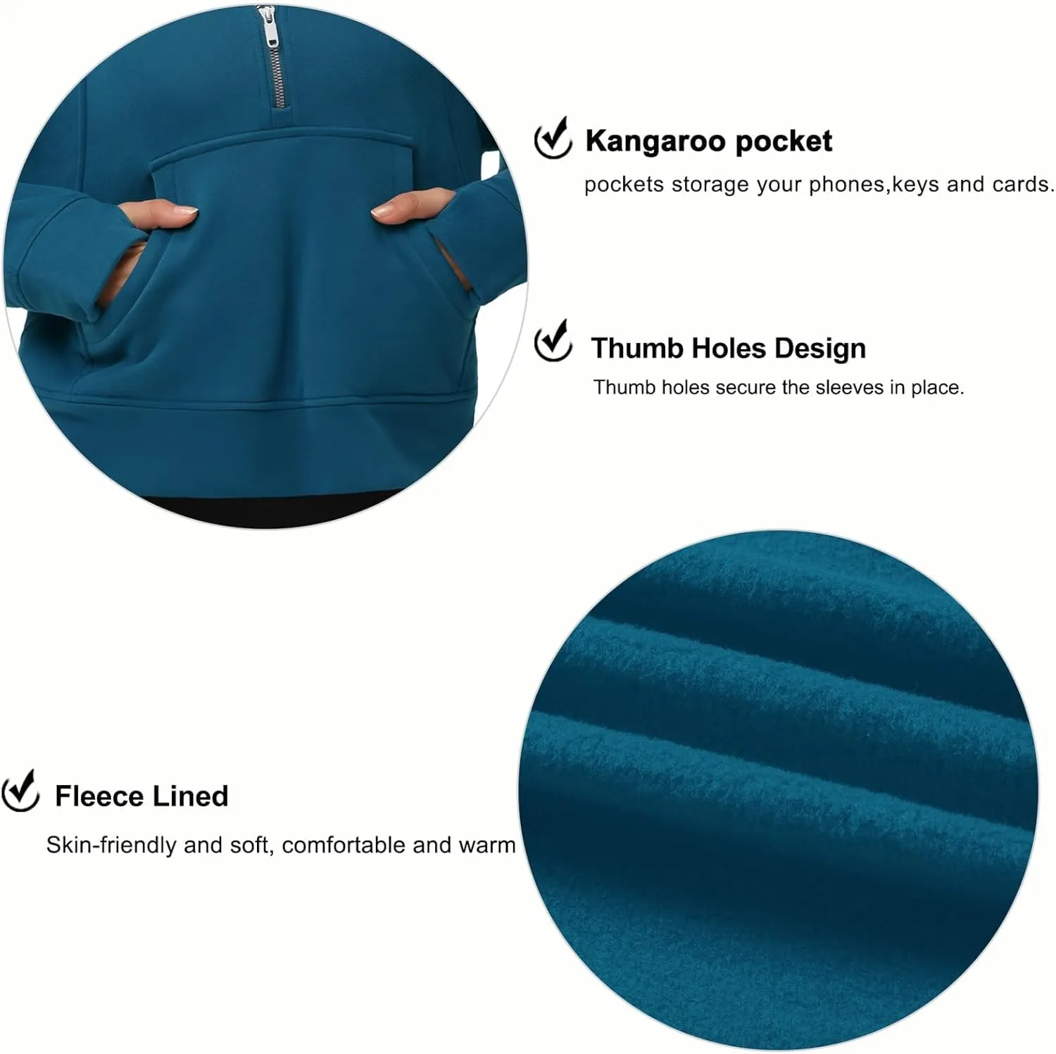 THE GYM PEOPLE Womens' Half Zip Pullover Fleece Stand Collar Crop Sweatshirt with Pockets Thumb Hole