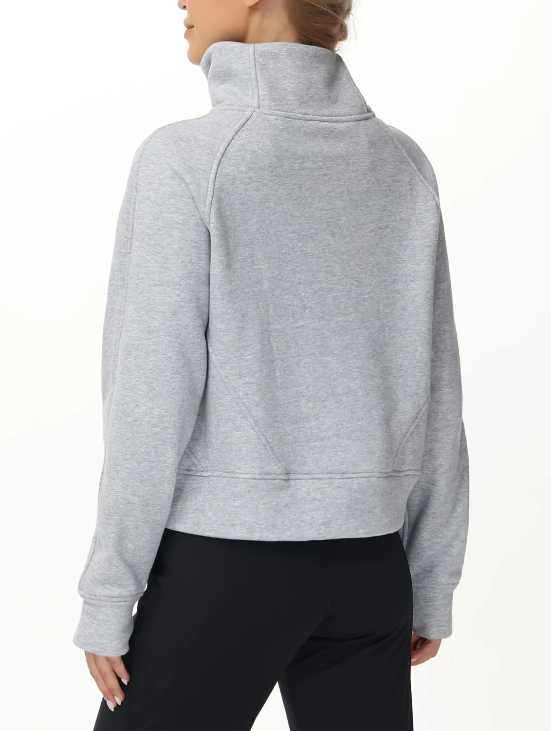 THE GYM PEOPLE Womens' Half Zip Pullover Fleece Stand Collar Crop Sweatshirt with Pockets Thumb Hole