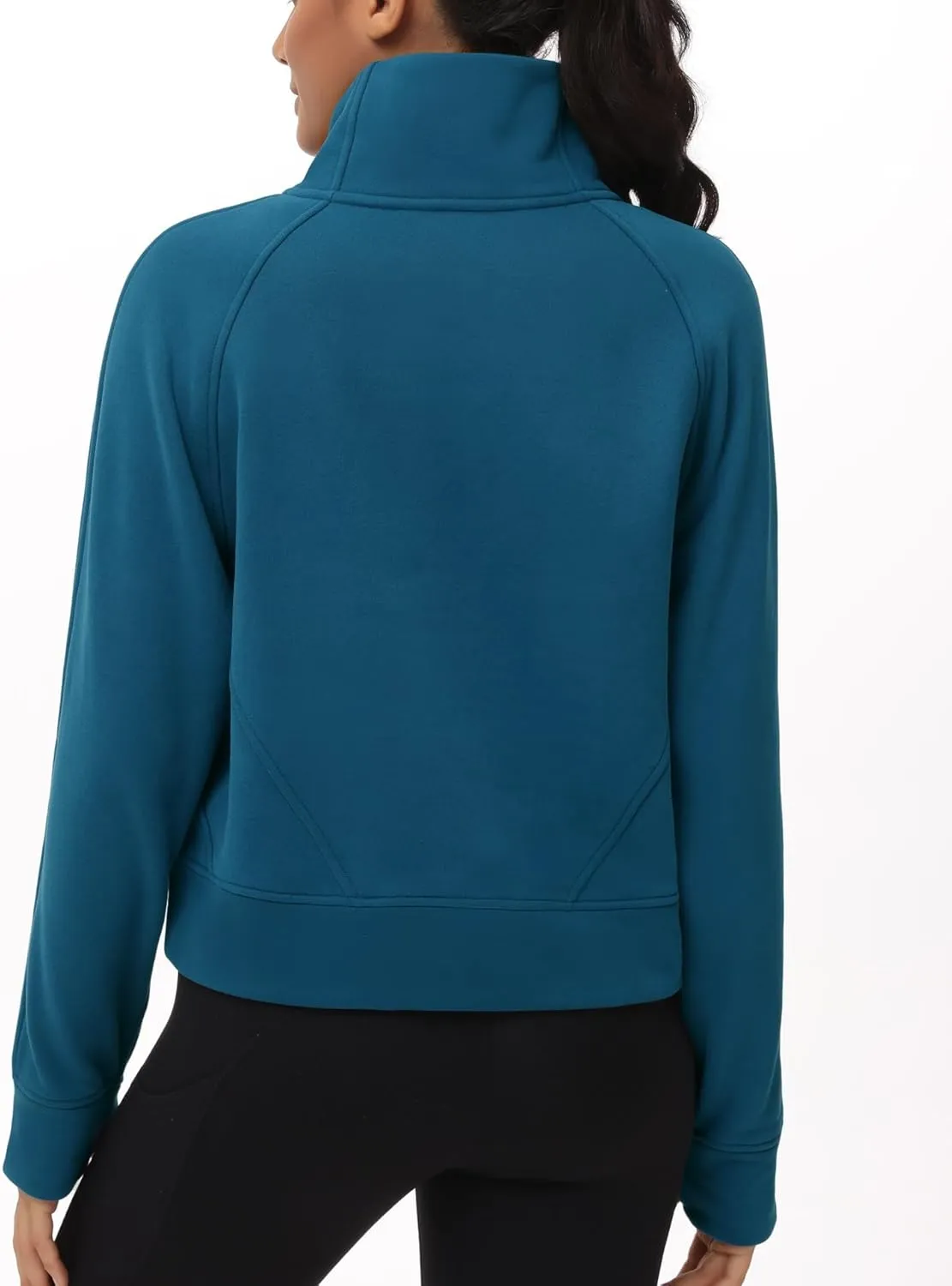 THE GYM PEOPLE Womens' Half Zip Pullover Fleece Stand Collar Crop Sweatshirt with Pockets Thumb Hole