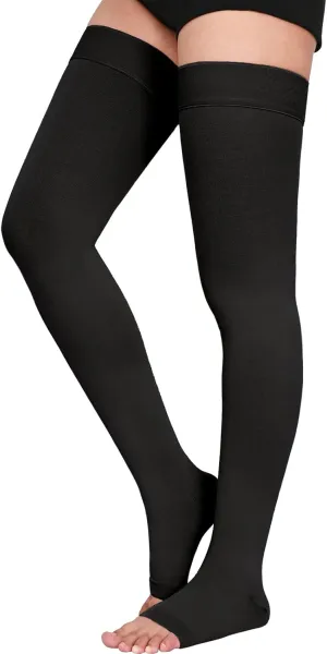 Thigh High 15-20 mmHg Compression Stocking, Open Toe Compression Socks for women & men circulation with Silicone Dot Band-Ideal for Athletic, Medical, Travel Use