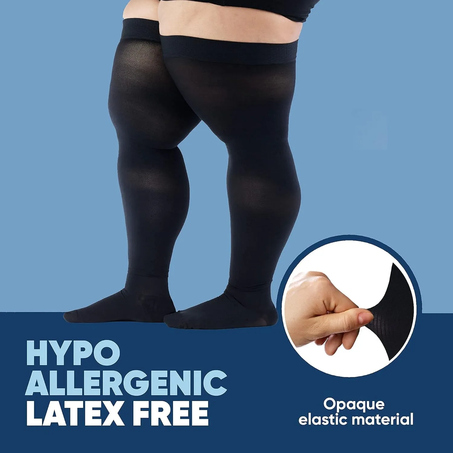 Thigh High Compression Socks for Men 20-30 mmHg - Full Length Compression Support Over Knee Stockings - Black, X-Large