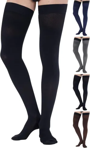 Thigh High Compression Socks for Men 20-30 mmHg - Full Length Compression Support Over Knee Stockings - Black, X-Large