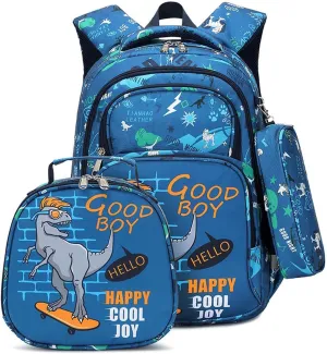 Three-Piece Backpack Set Boys Girls Meal Bag Pen Bag Lightweight Backpack Dinosaur
