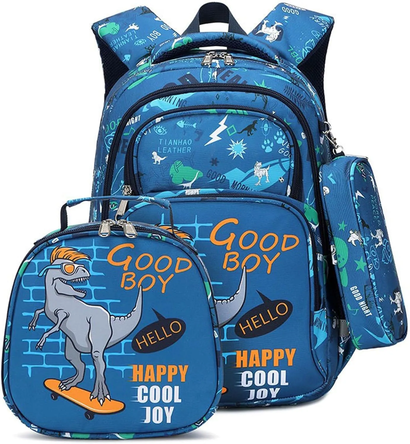 Three-Piece Backpack Set Boys Girls Meal Bag Pen Bag Lightweight Backpack Dinosaur