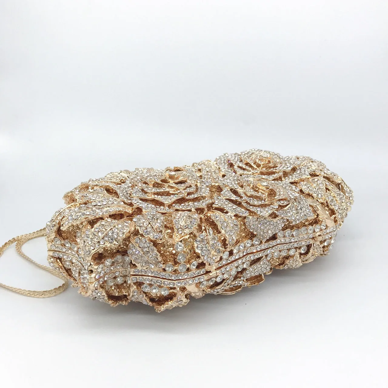 Three Roses Luxury Flower Rhinestone Clutch Bag