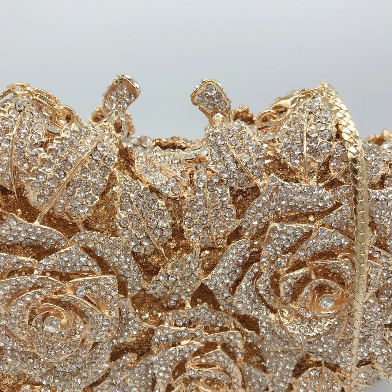 Three Roses Luxury Flower Rhinestone Clutch Bag