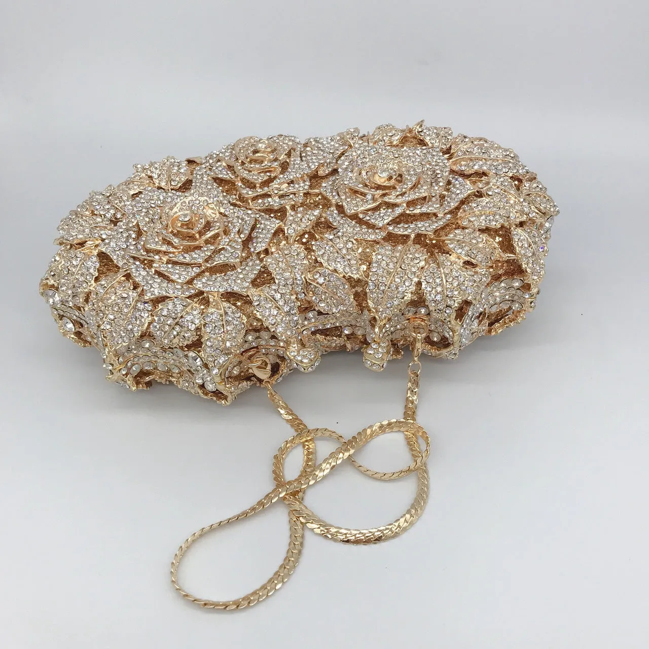 Three Roses Luxury Flower Rhinestone Clutch Bag