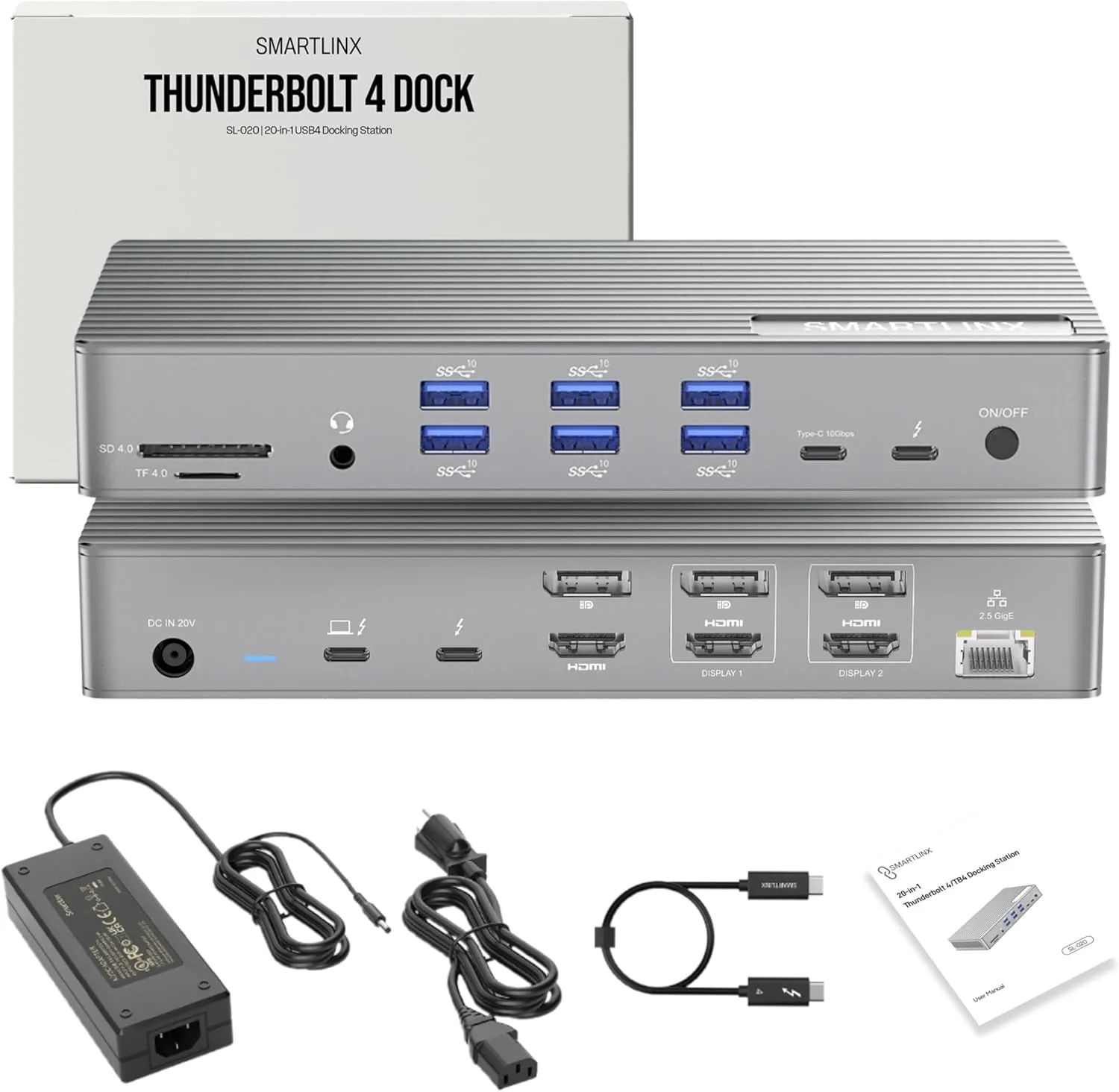 Thunderbolt 4 Dock with DisplayLink - MacBook, Chrome, Windows 10/11 Compatible – 21 Ports, Dual/Triple/Quad/5 Monitor Support – USB-C/A Docking Station- 40Gbps, 150W Charging, 8K/4K Display