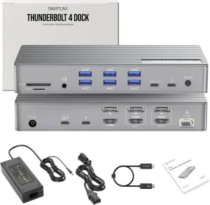 Thunderbolt 4 Dock with DisplayLink - MacBook, Chrome, Windows 10/11 Compatible – 21 Ports, Dual/Triple/Quad/5 Monitor Support – USB-C/A Docking Station- 40Gbps, 150W Charging, 8K/4K Display